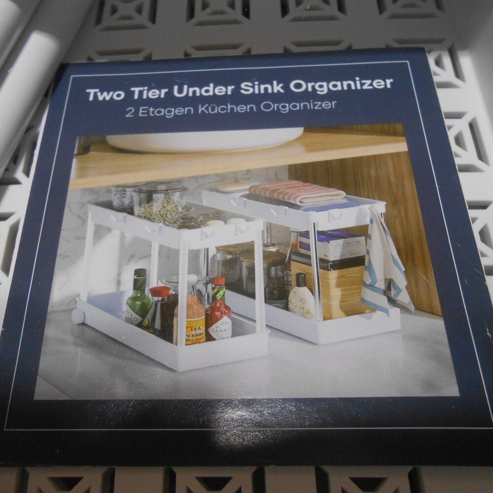 NIB UNDER SINK KITCHEN BATH ORGANIZER STORAGE DRAWERS WHITE w/ HANGING HOOKS 🔥